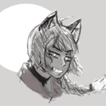 Caitie grinning viciously on a night hunt under the full moon